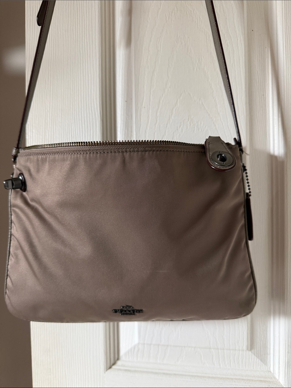 COACH Taupe/Nude Nylon Crossbody Shoulder Bag